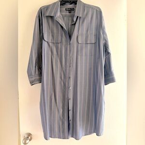 🩶 Elizabeth&James 🩶 Charcoal Gray Striped Shirt Dress